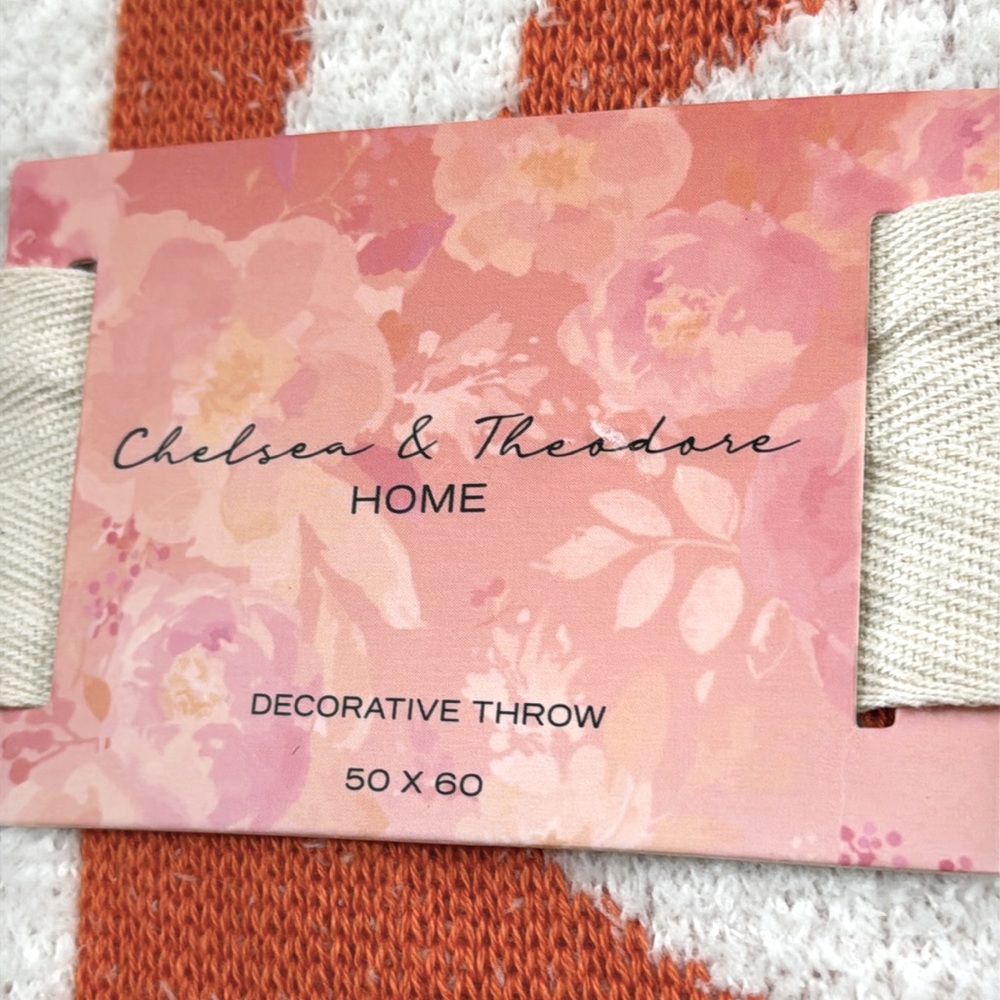 Chelsea & Theodore Peace Symbol & Flower Decrative Throw. Orange Pink & White. - Picture 5 of 13